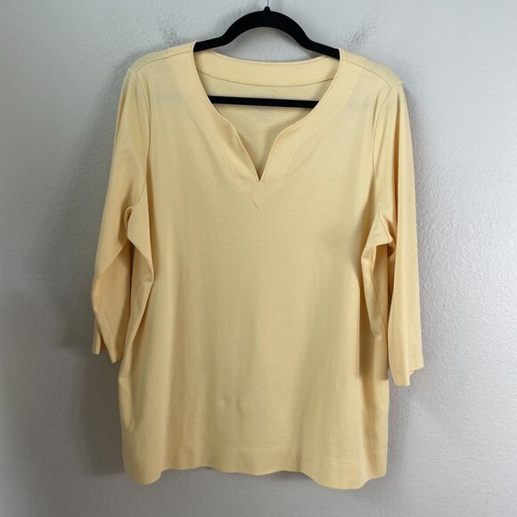 LL Bean Womens Plus 2X Yellow 100% Supima Cotton 3/4 Sleeve Top Shirt - Picture 7 of 9
